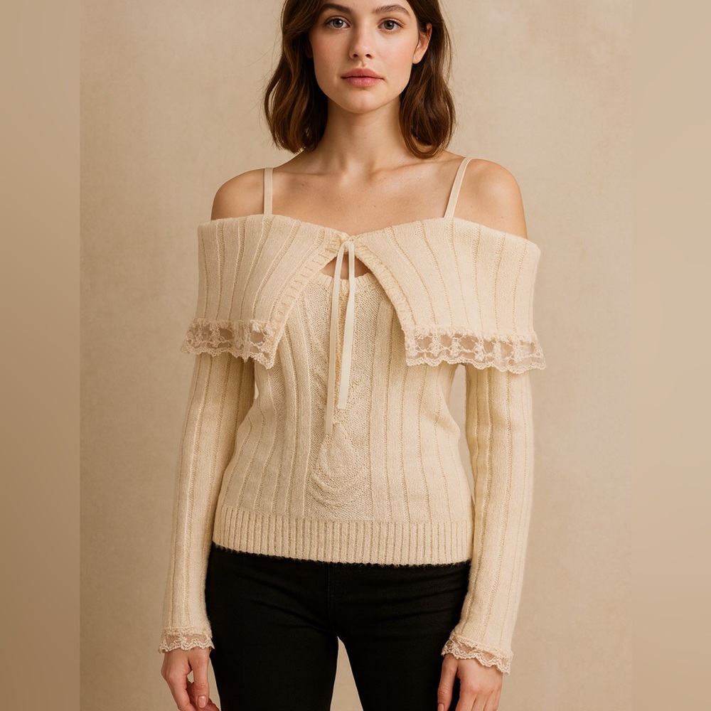 Chic Off-Shoulder Cream Sweater